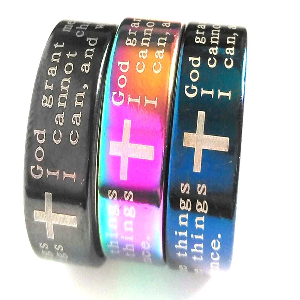30pcs English SERENITY Lords PRAYER Stainless Steel Rings Religious Christian Cross Rings Wholesale Fashion Jewelry Lots
