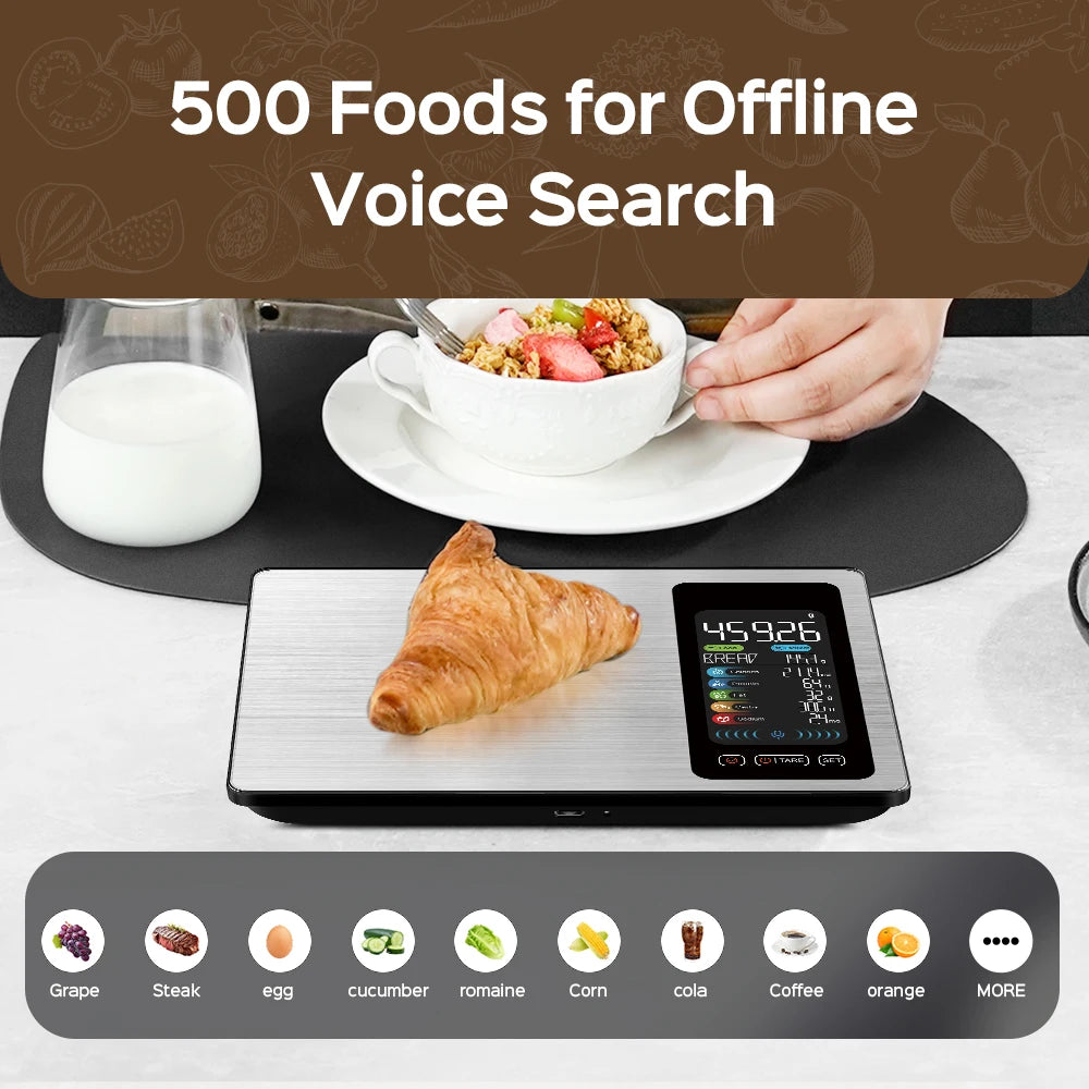 New AI Digital Smart Kitchen Scale 5kg/11lb USB Charge Stainless Steel Food Nutritional Calories Scale Voice Recognition Food