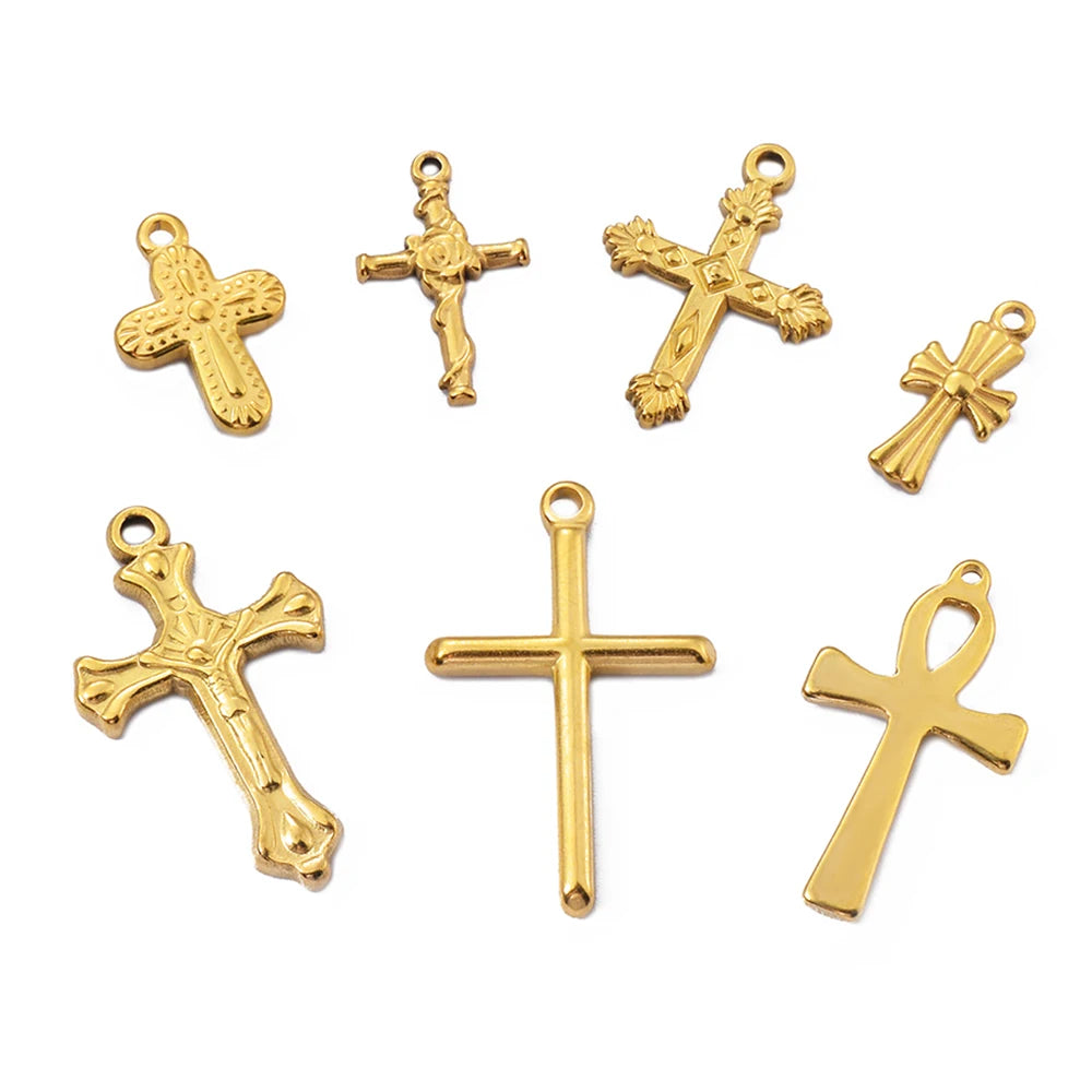 5pcs Gold Color Cross Charm Religious Jesus Pendant for DIY Earring Necklace Jewelry Making Supplies Wholesale
