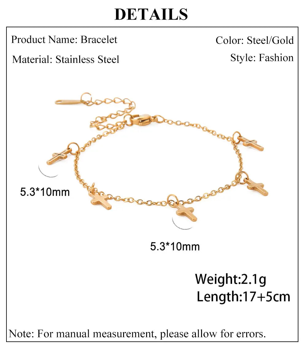 Cazador Christian Cross Charm Bracelet for Women Boho Pendant Bracelets on Hand Stainless Steel Jewelry Bithday Gift Wholesale