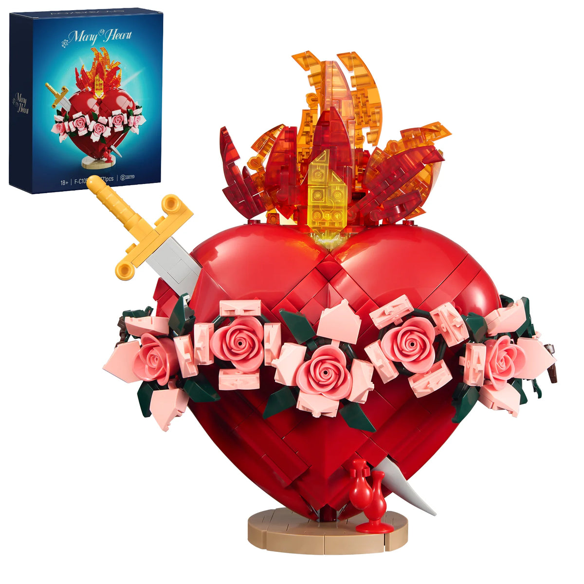 Sacred Heart of Mary Building Blocks Set LED Light Jesus Figure Prayer Room Christian Home Decor Ornament Collectible Adult Gift