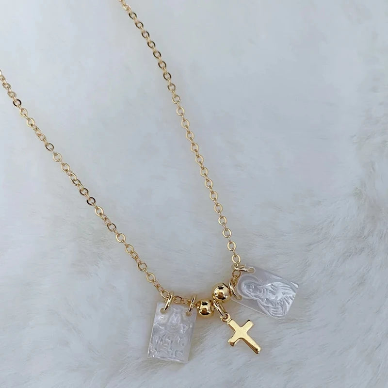 Delicate Cross Pendant Necklaces Shell Jesus Religious Confirmed Memories Jewelr Women's Accessoriessteel Jewelry Wholesale