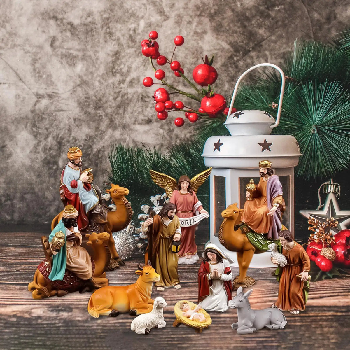 Nativity Figurines Nativity Statue Decor For Desk Birth Of Jesus Sculpture Ornament Resin For Christmas Collectors Fireplace