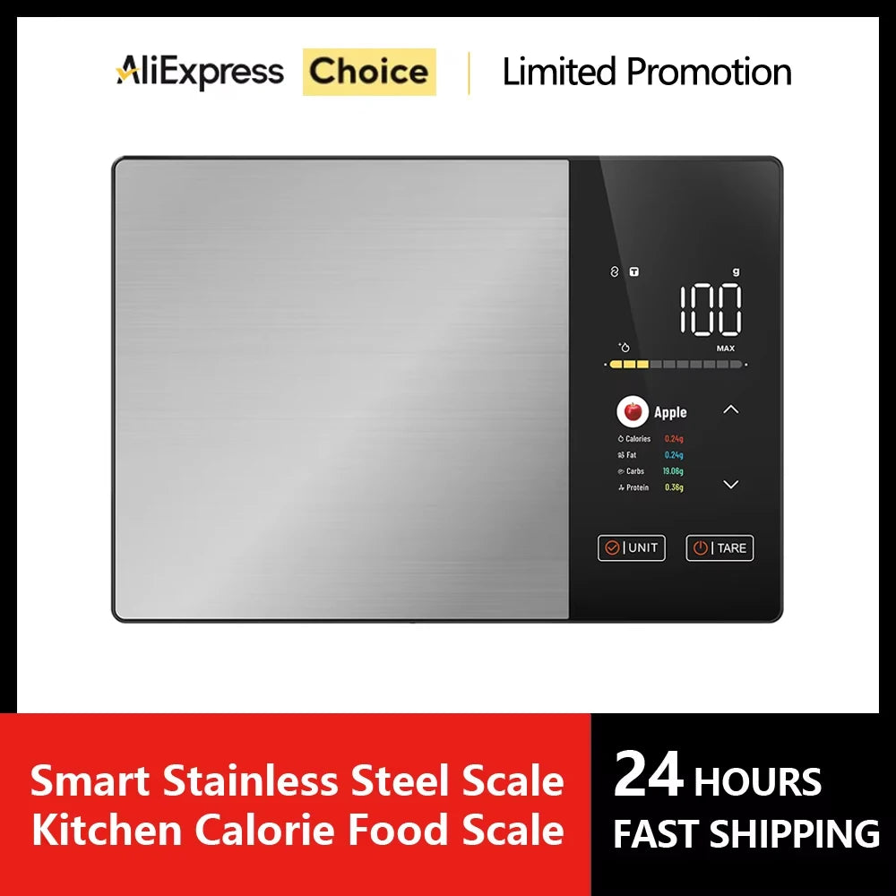 New AI Digital Smart Kitchen Scale 5kg/11lb USB Charge Stainless Steel Food Nutritional Calories Scale Voice Recognition Food