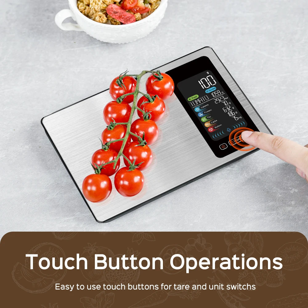 New AI Digital Smart Kitchen Scale 5kg/11lb USB Charge Stainless Steel Food Nutritional Calories Scale Voice Recognition Food