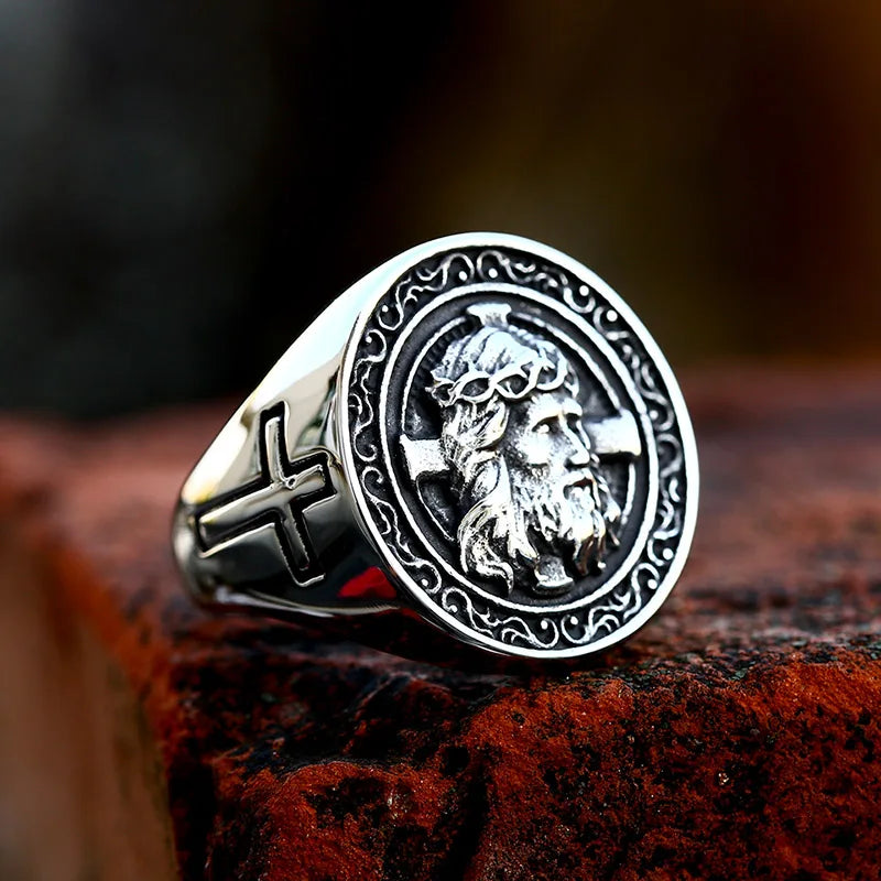 BEIER 2022 New Creative Design Jesus Ring Religious Men's Cross Ring Prayer Christian Jewelry Wholesale Dropshipping