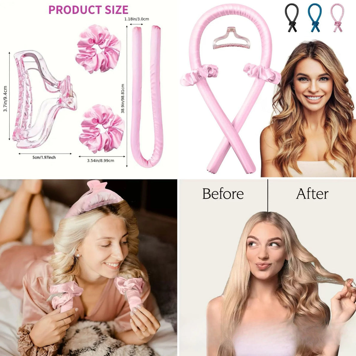 17Pcs Satin Sleep Beauty Set Silk Pillowcase Bonnet Eye Mask Heatless Curling Rod Facial Roller Gua Sha Hair Care Kit