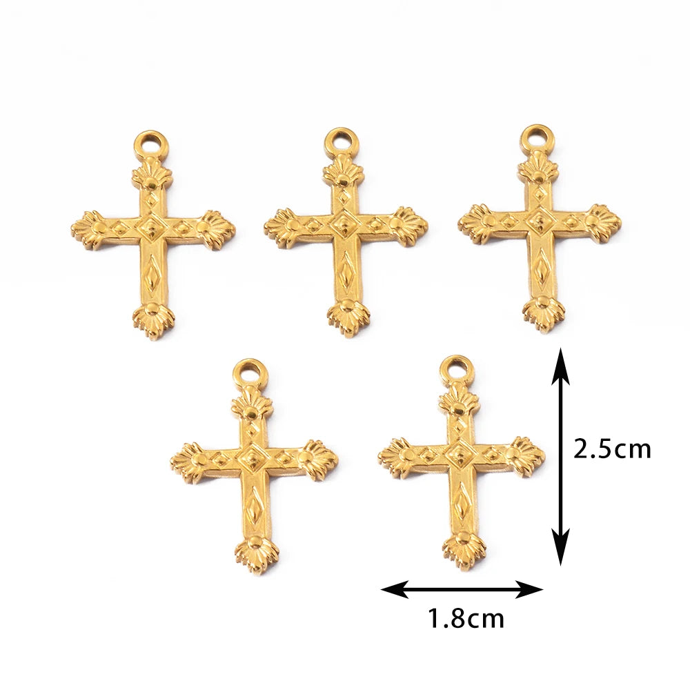 5pcs Gold Color Cross Charm Religious Jesus Pendant for DIY Earring Necklace Jewelry Making Supplies Wholesale